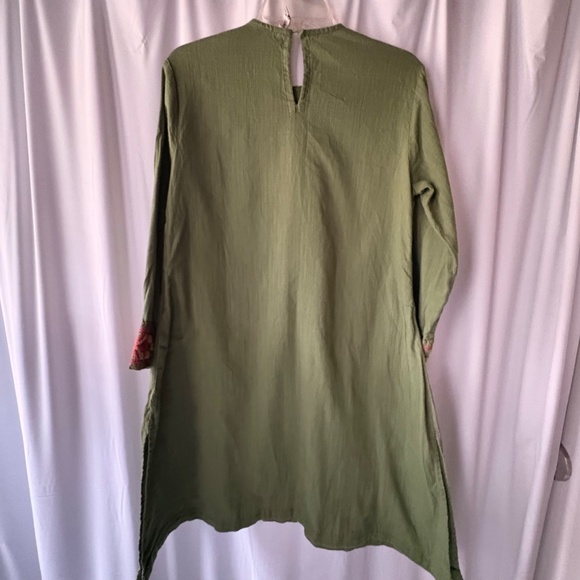 Ethnic Green Embroidered Pakistani Cotton Phiran 3/4 Sleeve Dress Women's Small - Picture 7 of 11